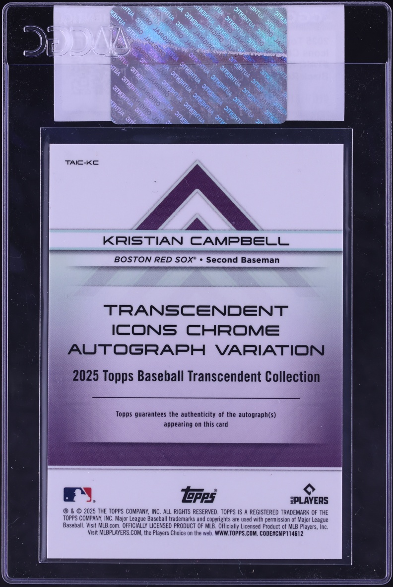 2025 Topps Transcendent Coll Icons Chrome Black Ref. Kristian Campbell ROOKIE AUTO /10 CGC AUTH