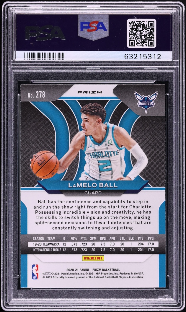 2020 Panini Prizm Silver LaMelo Ball ROOKIE #278 PSA 10 GEM MINT