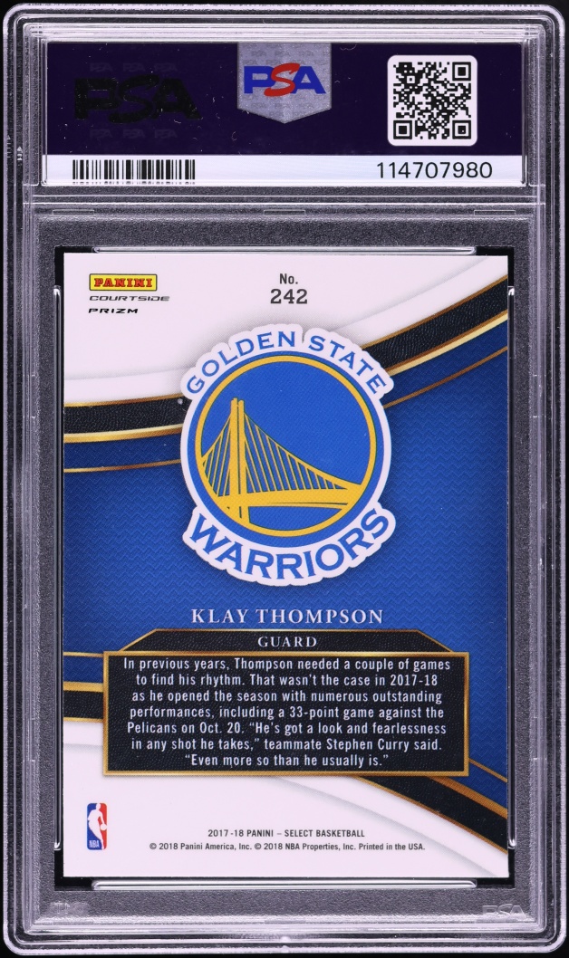 2017 Select Courtside Zebra Prizm Klay Thompson #242 PSA 10 GEM MINT