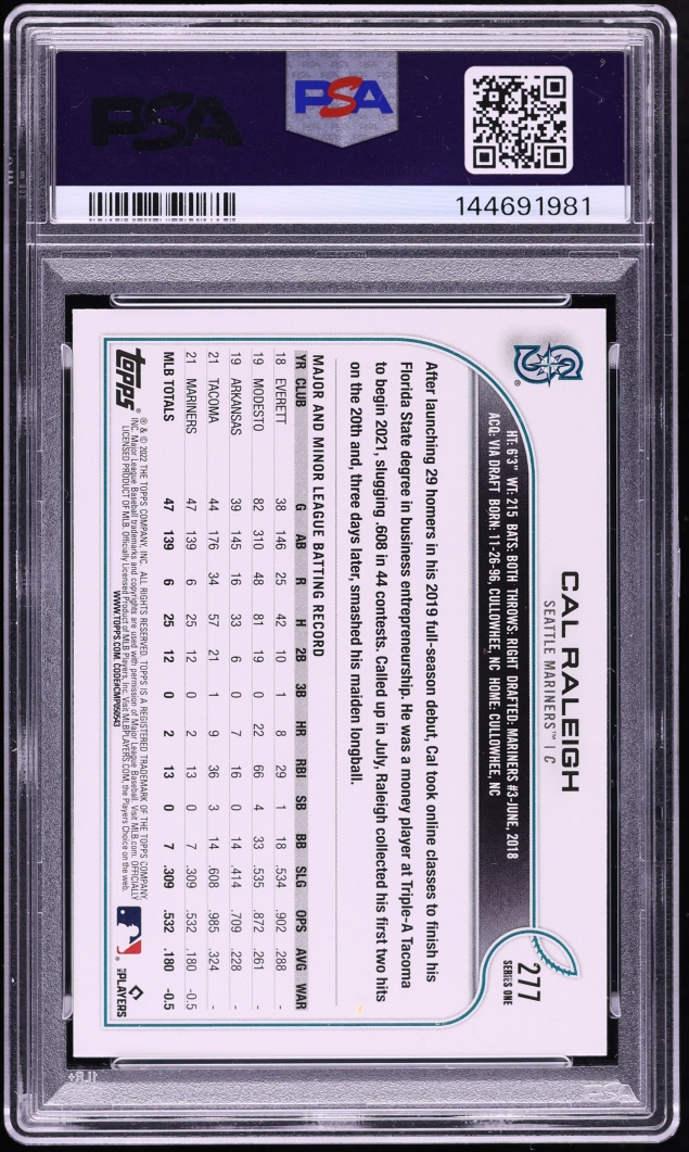 2022 Topps Cal Raleigh ROOKIE #277 PSA 10 GEM MINT