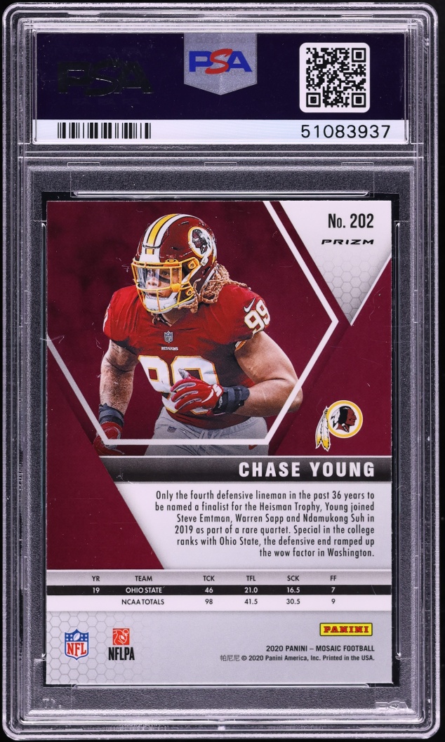 2020 Panini Mosaic Genesis Prizm Chase Young ROOKIE #202 PSA 10 GEM MINT