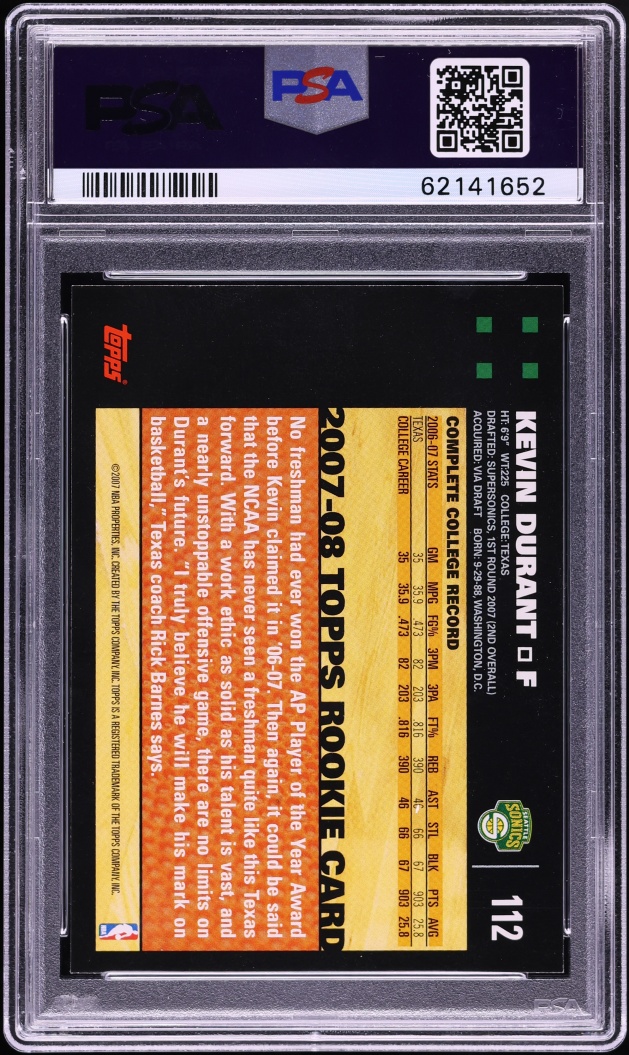 2007 Topps Basketball Kevin Durant ROOKIE #112 PSA 7 NRMT