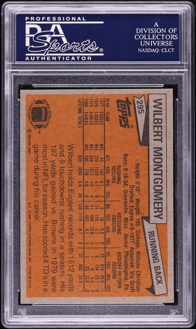 1981 Topps Football Wilbert Montgomery #295 PSA 10 GEM MINT