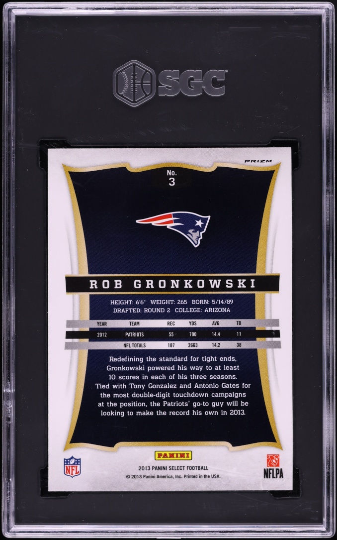 2013 Select Silver Prizm Rob Gronkowski #3 SGC 9.5 MINT+