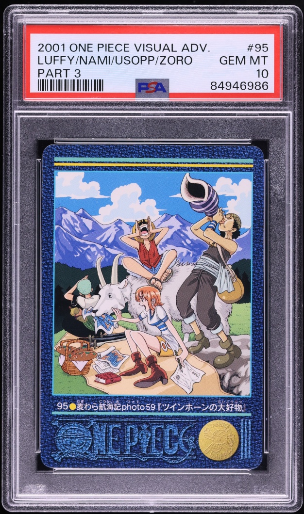 2001 One Piece Japanese Bandai Carddass Visual Adventure Pt. 3 Luffy Nami Usopp Zoro #95 PSA 10