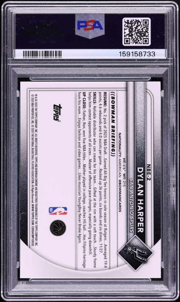 2025 Bowman Chrome Etched In Glass Variation Dylan Harper ROOKIE #NBE-2 PSA 10 GEM MINT