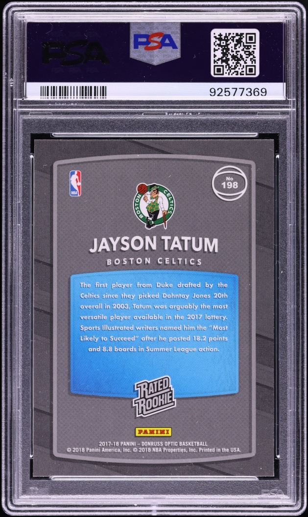 2017 Donruss Optic Red & Yellow Jayson Tatum ROOKIE #198 PSA 9 MINT
