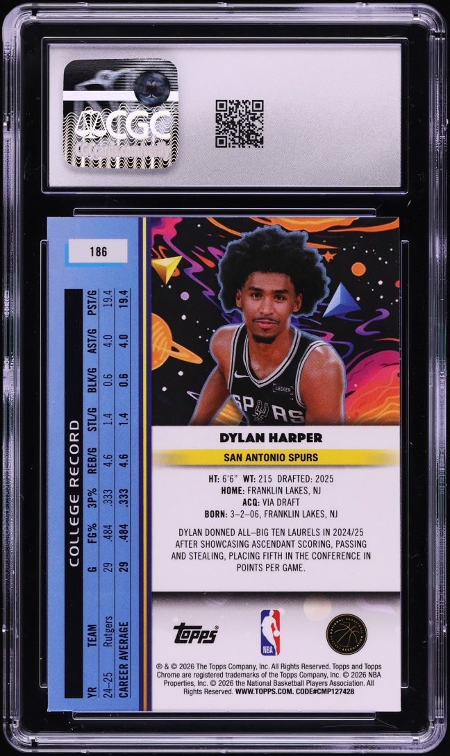 2025 Topps Chrome Cosmic Dylan Harper ROOKIE #186 CGC 8 NM-MT
