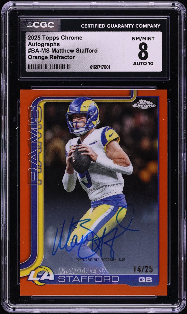 2025 Topps Chrome Orange Refractor Matthew Stafford AUTO /25 #BA-MS CGC 8 NM-MT