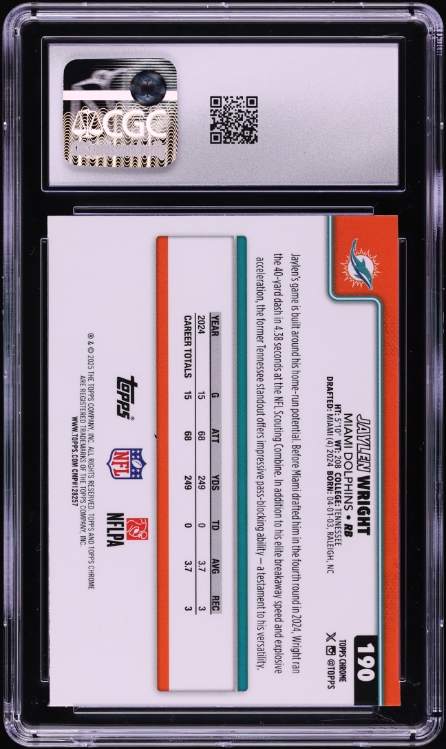 2025 Topps Chrome Blue Refractor Jaylen Wright #190 CGC 8.5 NM-MT+