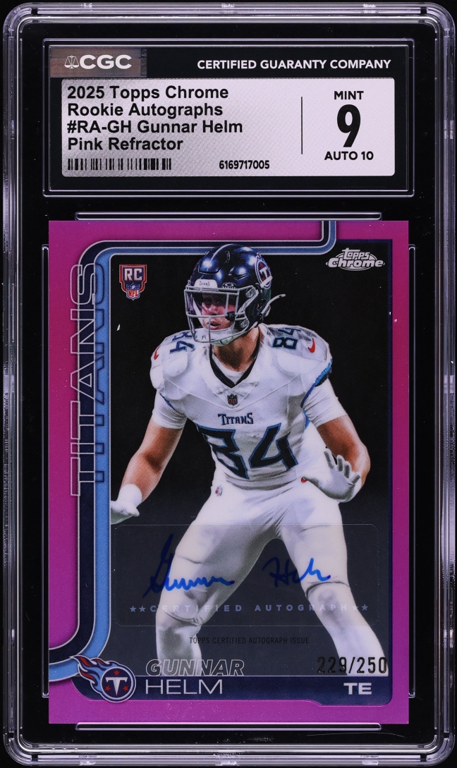2025 Topps Chrome Pink Refractor Gunnar Helm ROOKIE AUTO /250 #RA-GH CGC 9 MINT