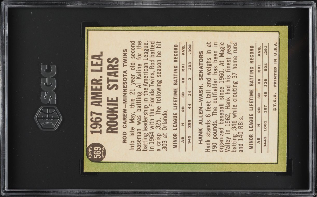1967 Topps Rod Carew Hank Allen ROOKIE #569 SGC 4 VGEX
