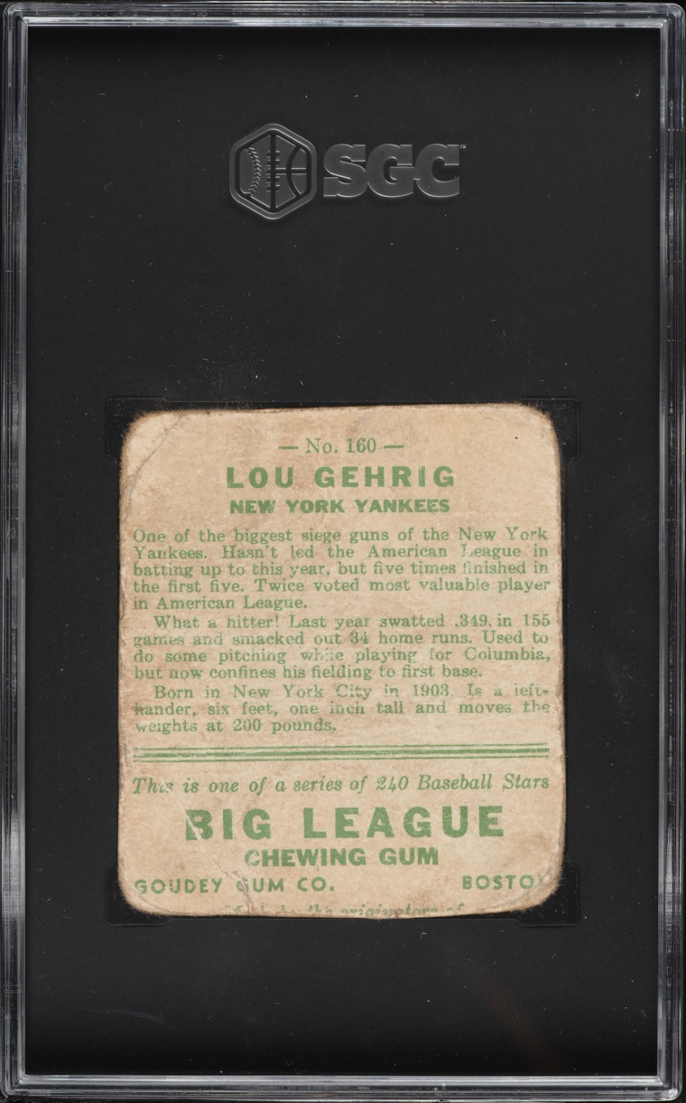 1933 Goudey Lou Gehrig #160 SGC AUTH
