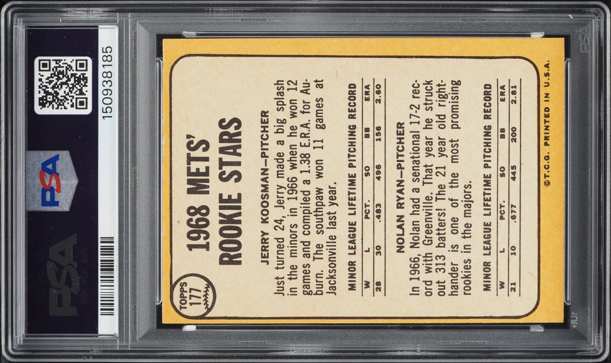 1968 Topps Nolan Ryan Jerry Koosman ROOKIE #177 PSA 6 EXMT