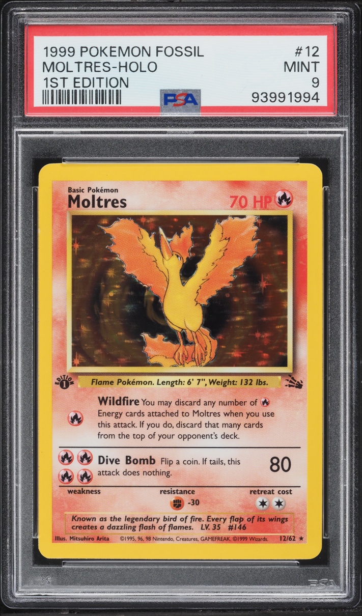 1999 Pokemon Fossil 1st Edition Holo Moltres #12 PSA 9 MINT
