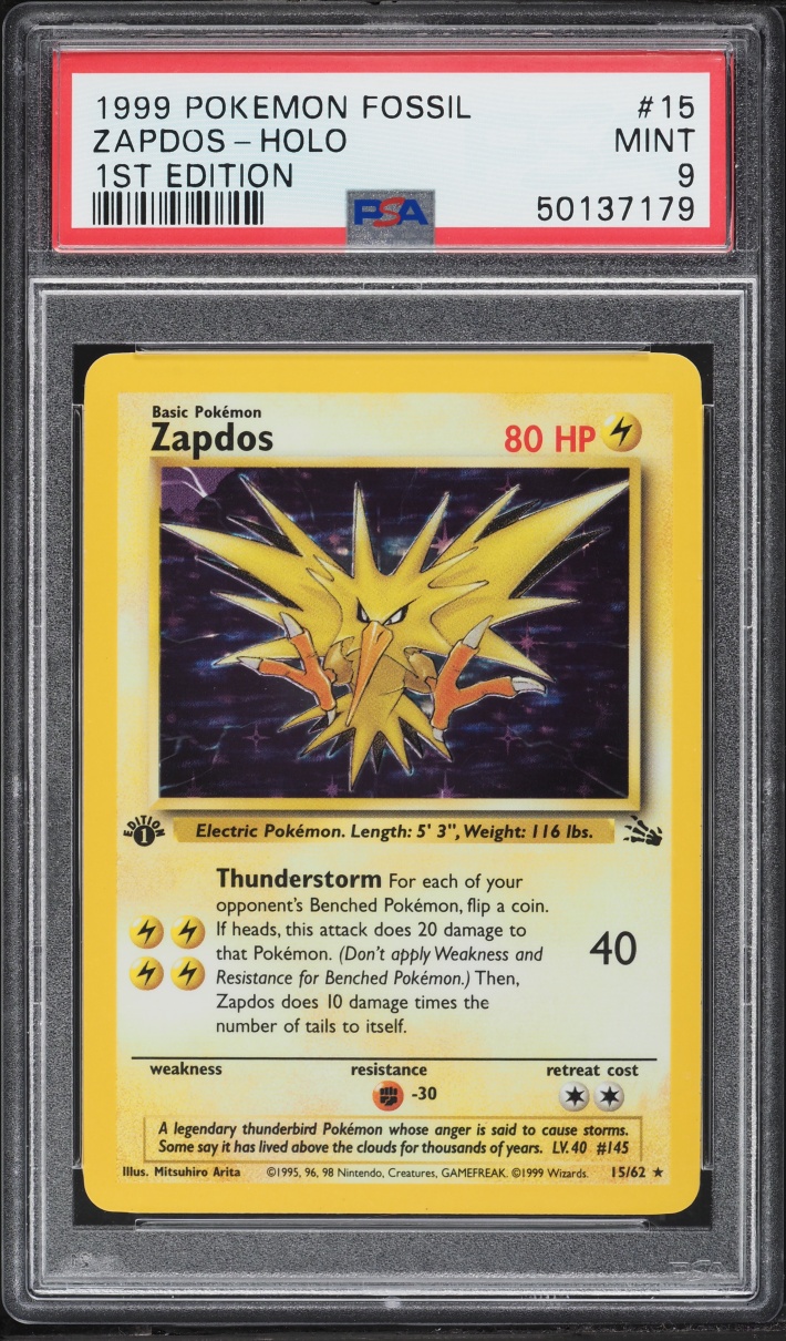 1999 Pokemon Fossil 1st Edition Holo Zapdos #15 PSA 9 MINT