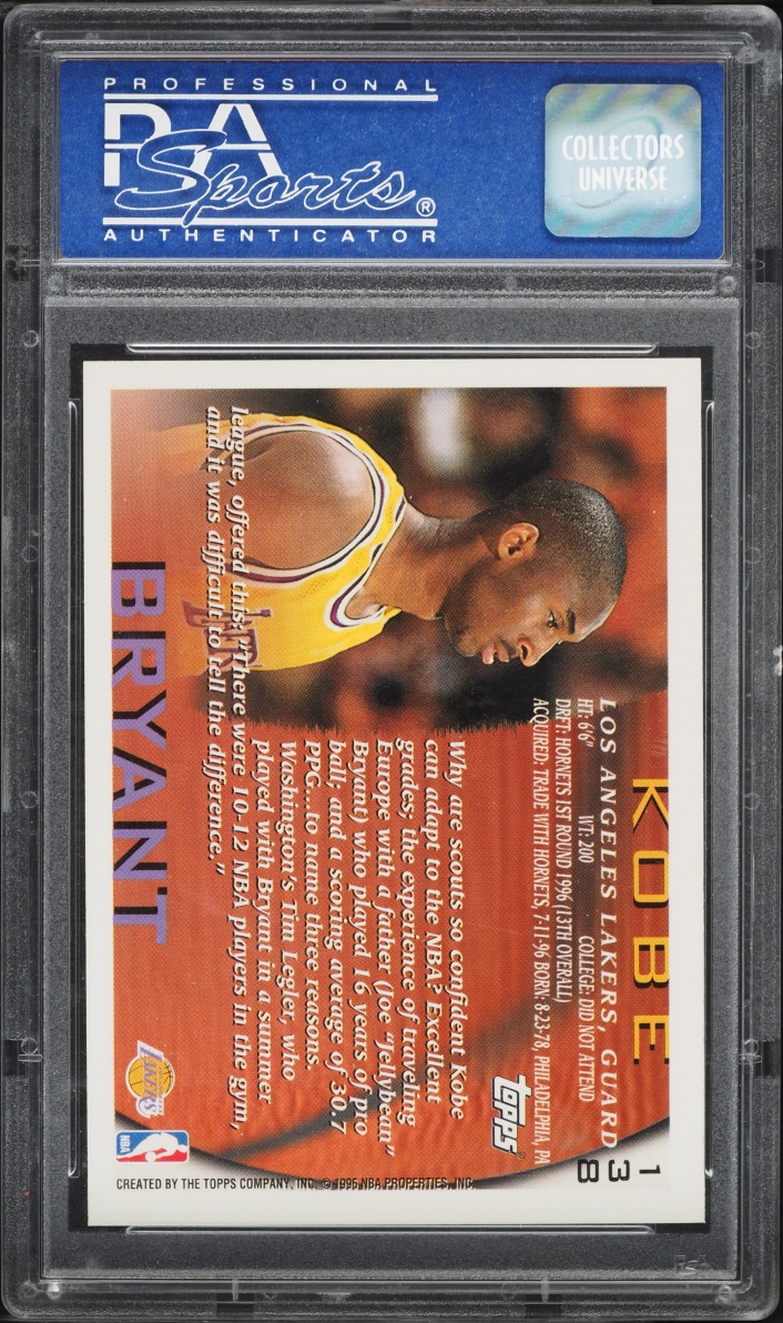 1996 Topps Basketball Kobe Bryant ROOKIE #138 PSA 8 NM-MT