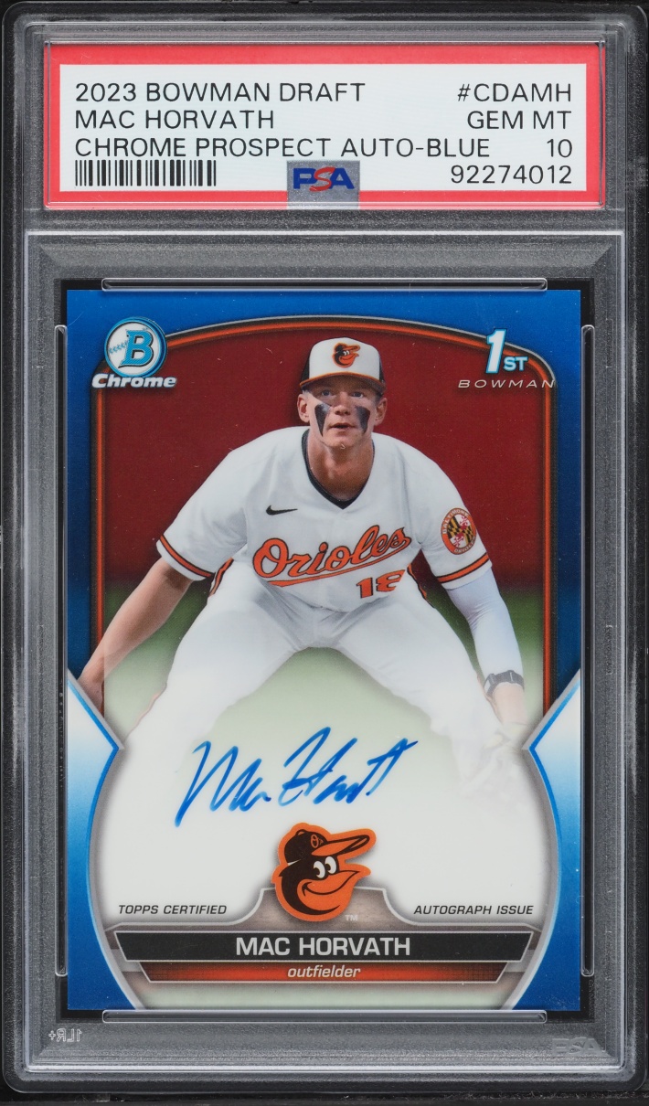 2023 Bowman Chrome Draft Blue Refractor Mac Horvath PROSPECT AUTO /150 #CDAMH PSA 10 GEM MINT