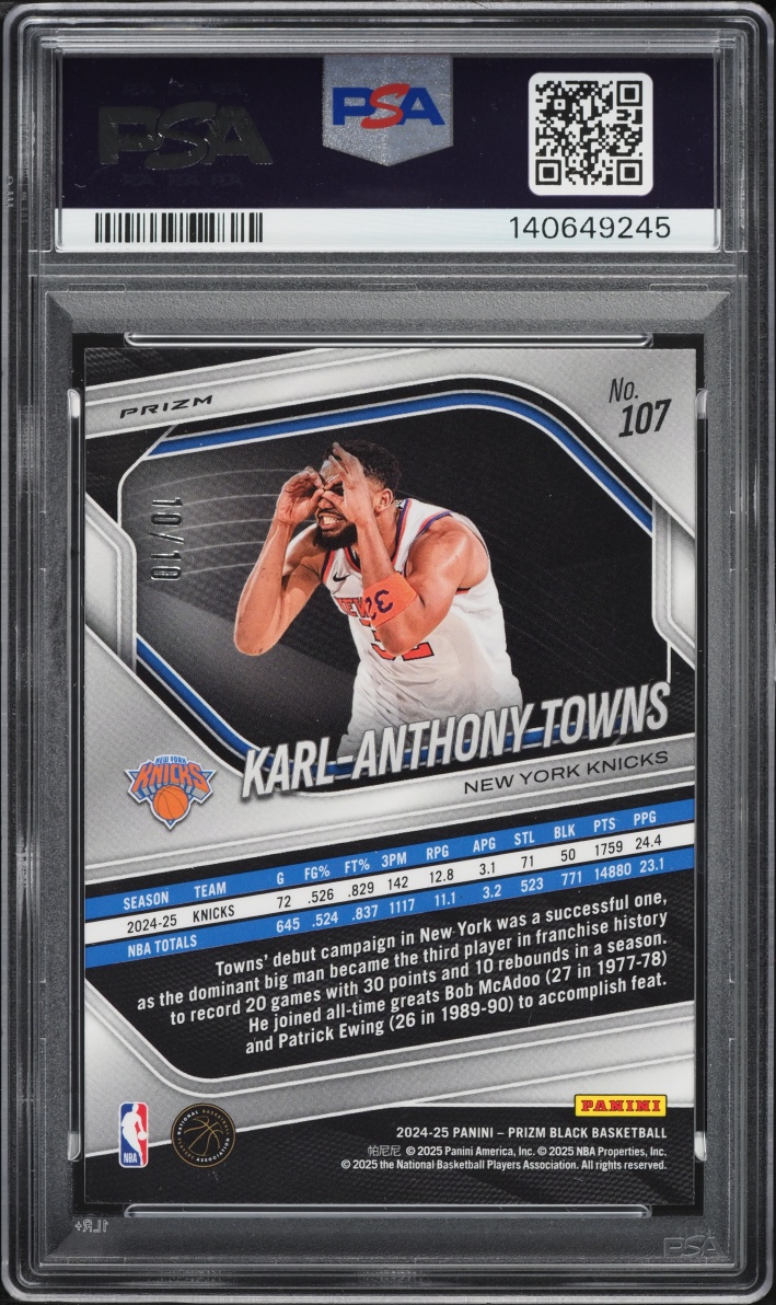 2024 Panini Prizm Black Gold Shimmer FOTL Karl-Anthony Towns 10/10 #107 PSA 9 MINT