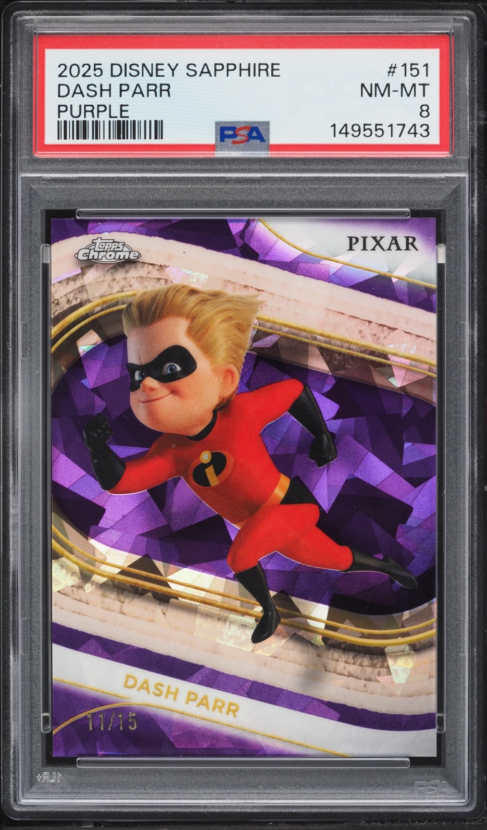2025 Topps Chrome Disney Sapphire Edition Purple Dash Parr /15 #151 PSA 8 NM-MT