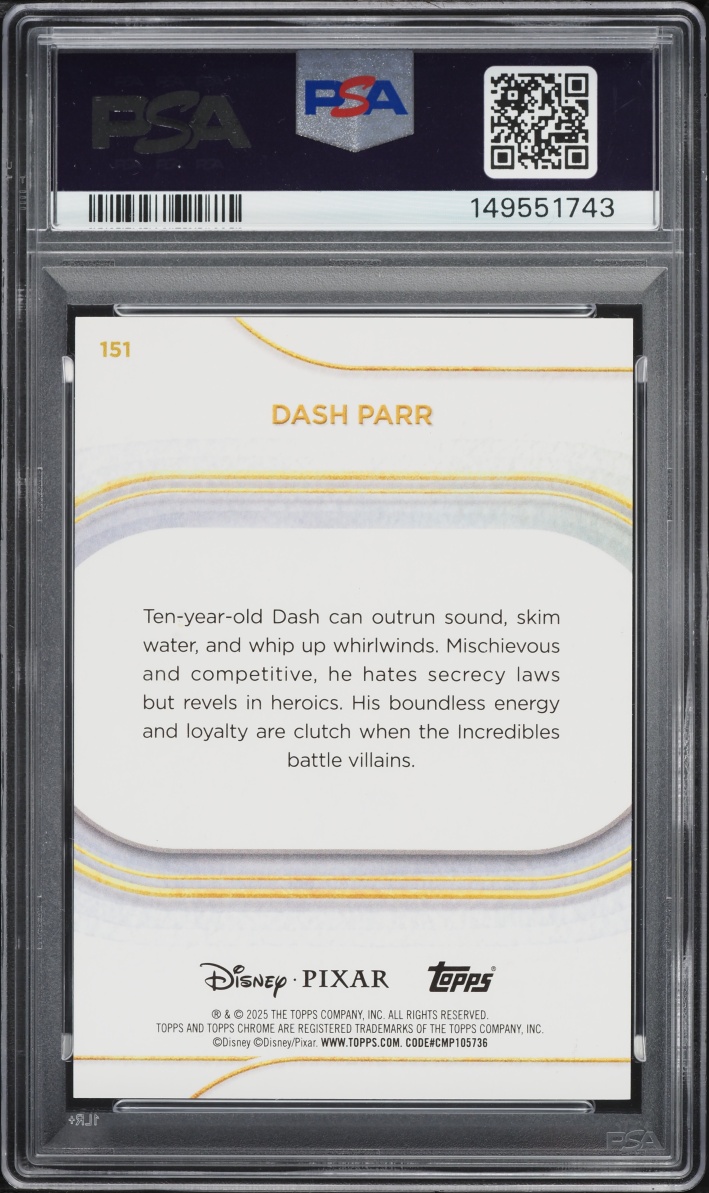 2025 Topps Chrome Disney Sapphire Edition Purple Dash Parr /15 #151 PSA 8 NM-MT