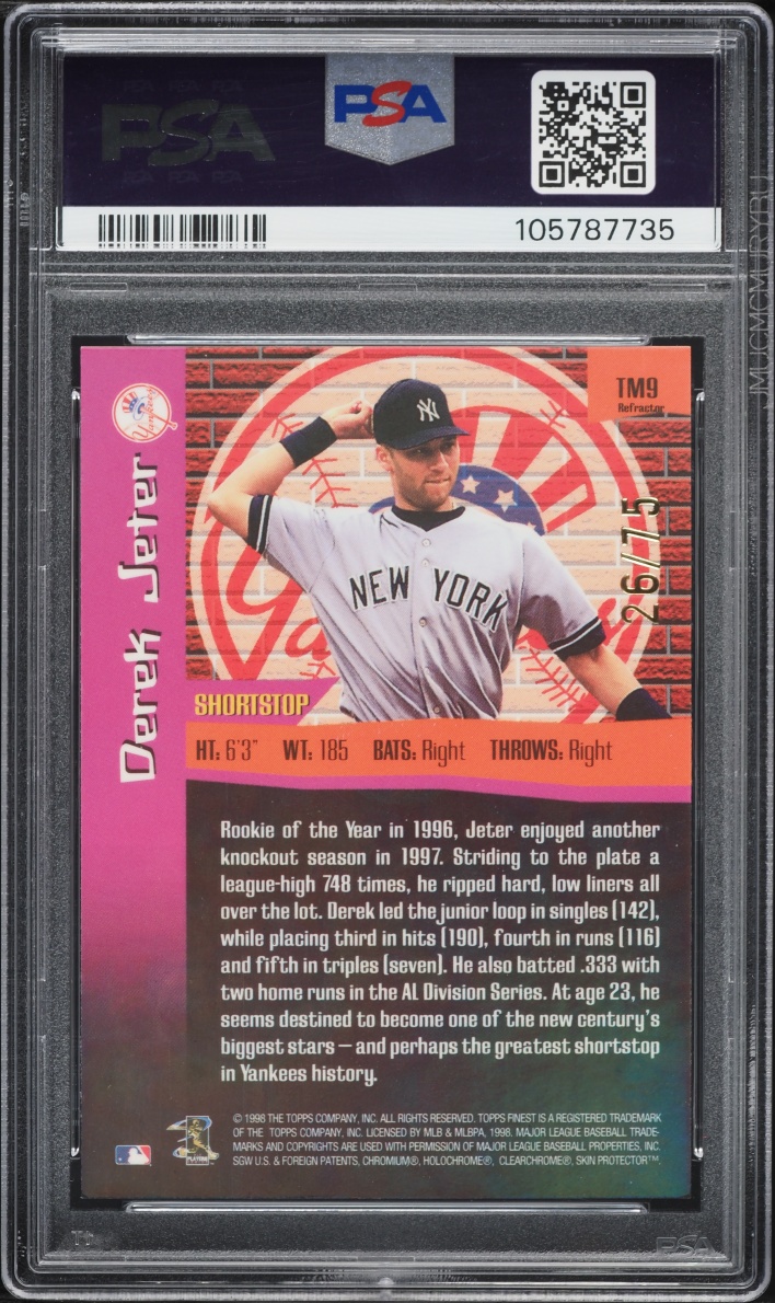 1998 Finest The Man Refractor Derek Jeter /75 #TM9 PSA 9 MINT