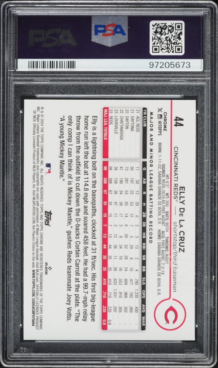 2024 Topps Chrome Orange Raywave Elly De La Cruz ROOKIE /25 #44 PSA 10 GEM MINT