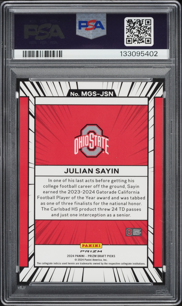 2024 Panini Prizm Draft Picks Manga Julian Sayin ROOKIE #MGSJSN PSA 10 GEM MINT