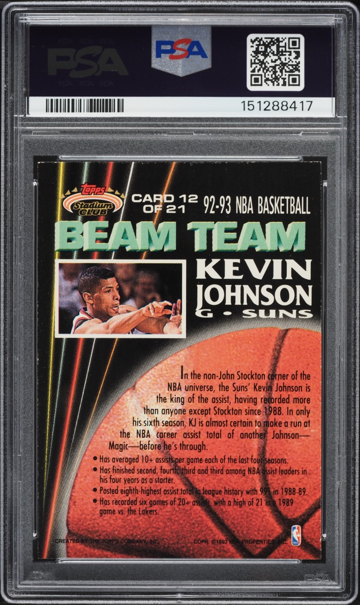 1992 Stadium Club Beam Team Members Only Kevin Johnson #12 PSA 7 NRMT
