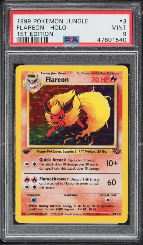 flareon pokemon card 1995 2000 Team Rocket Dark #35 PSA 7 Common Lands Fire Colorless Pokemon Jungle Holo Rare Flareon