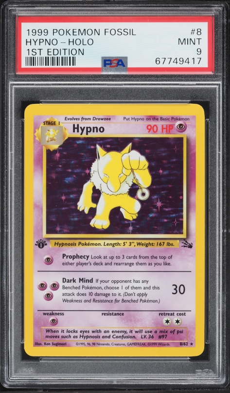 1995 hypno pokemon card value 097/165 - 151 - Evolution 2 Set tears or other damage that impacts the structural integrity of the card. 2000 Pokemon Italian Fossil 1st