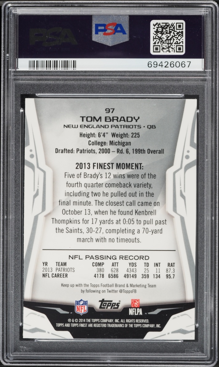 2014 Finest Refractor Tom Brady #97 PSA 10 GEM MINT