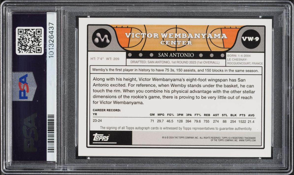 2023 Topps Mercury Insert Red Refractor Victor Wembanyama ROOKIE AUTO DNA 10 /5 #VW9 PSA 9