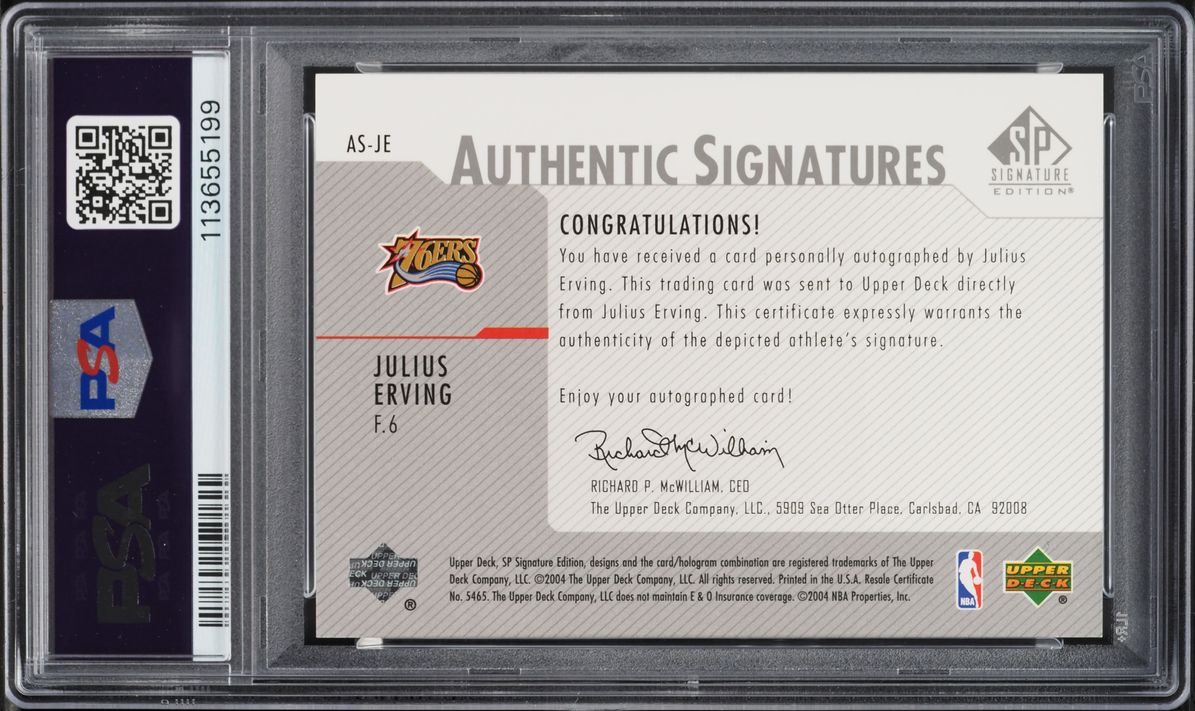 2003 SP Authentic Signatures Julius Erving AUTO DNA 9 #AS-JE PSA 10 GEM MINT