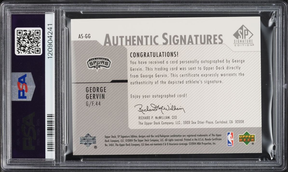 2003 SP Authentic Signature George Gervin AUTO DNA 10 #AS-GG PSA 10 GEM MINT