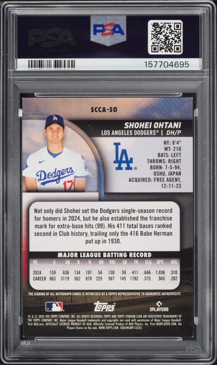 2025 Stadium Club Chrome Gold Refractor Shohei Ohtani AUTO DNA 10 1/10 #SCCA-SO PSA AUTH