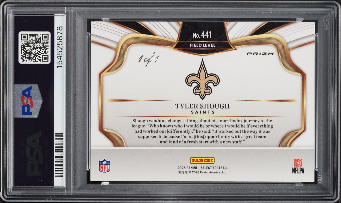 2025 Select Field Level Pink Prizm Tyler Shough ROOKIE 1/1 #441 PSA 9 MINT