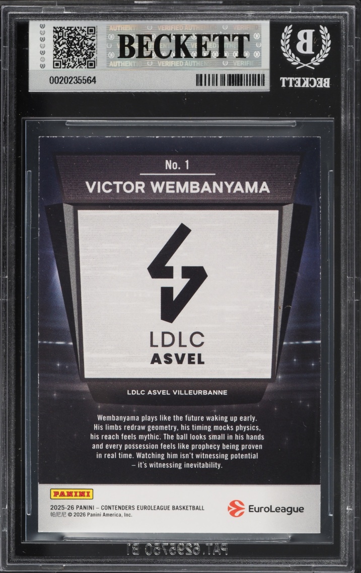2025 Panini Contenders Euroleague Atmosphere Championship Victor Wembanyama 1/1 #1 BGS 8 NM-MT