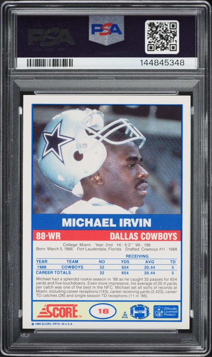 1989 Score Football Michael Irvin ROOKIE #18 PSA 9 MINT