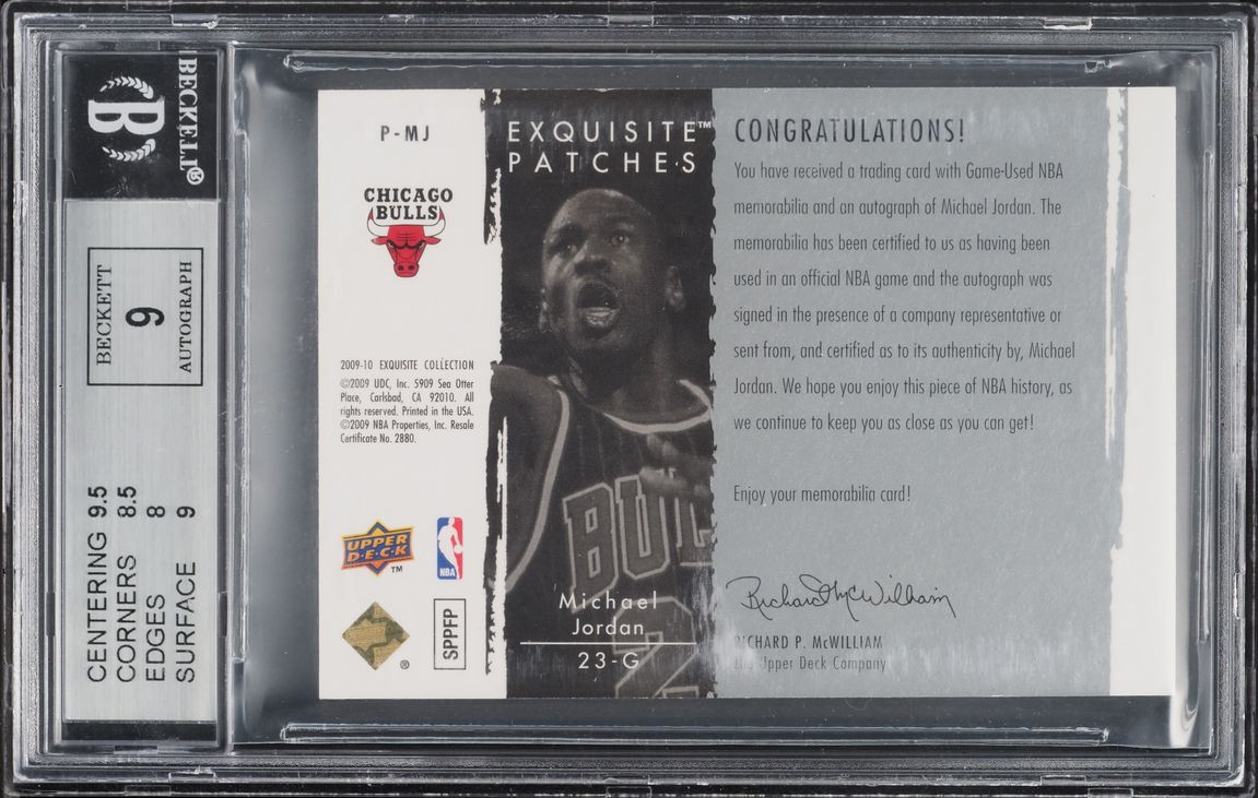 2009 Exquisite Collection Patches Michael Jordan PATCH AUTO #P-MJ BAS BGS 8.5 NM-MT+