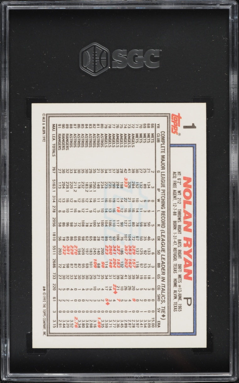 1992 Topps Nolan Ryan #1 SGC 9 MINT