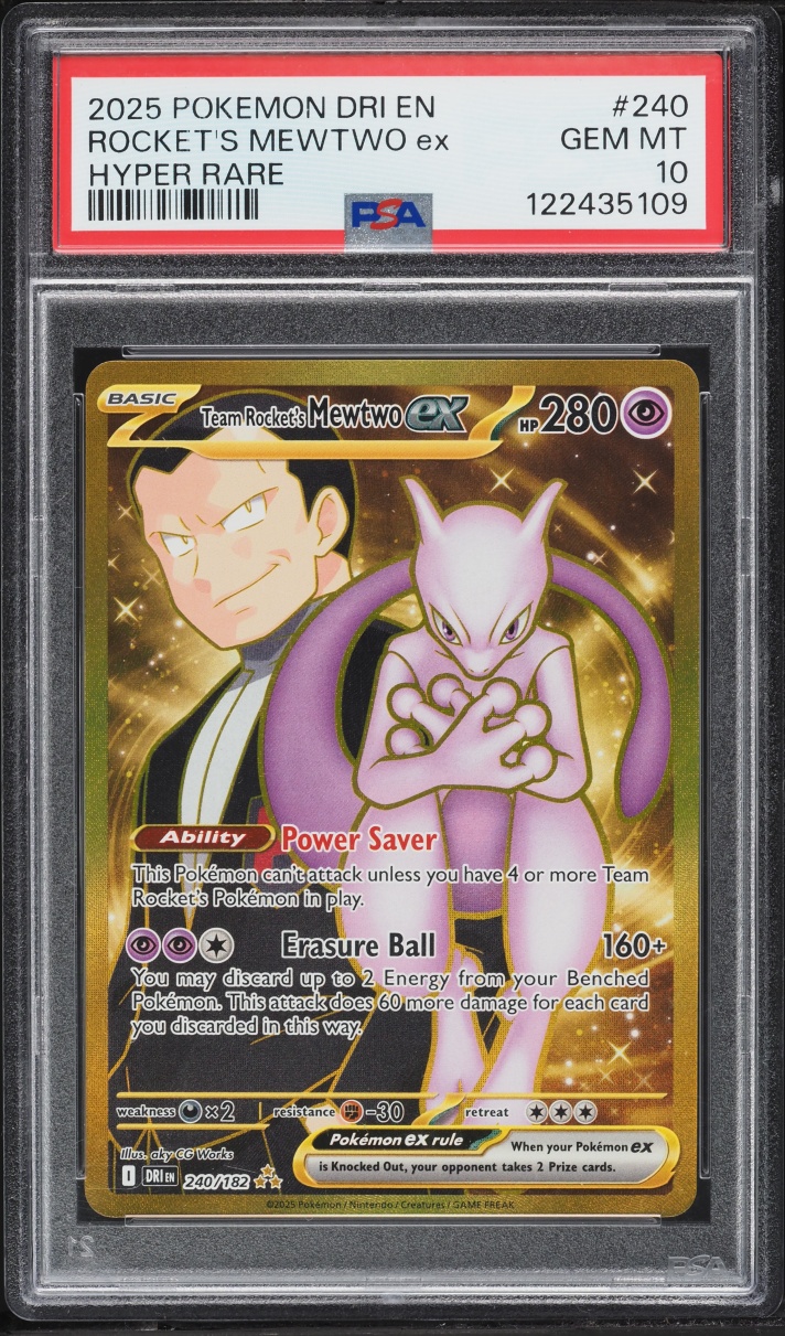 2025 Pokemon Scarlet & Violet Destined Rivals Gold Rare Team Rocket's Mewtwo Ex #240 PSA 10 GEM