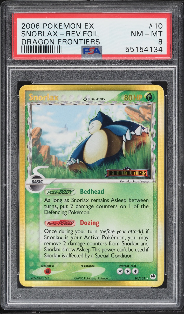 2006 Pokemon EX Dragon Frontiers Reverse Holo Snorlax #10 PSA 8 NM-MT