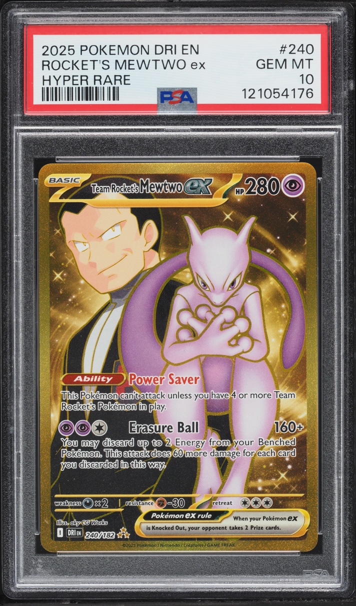 2025 Pokemon Scarlet & Violet Destined Rivals Gold Rare Team Rocket's Mewtwo Ex #240 PSA 10 GEM