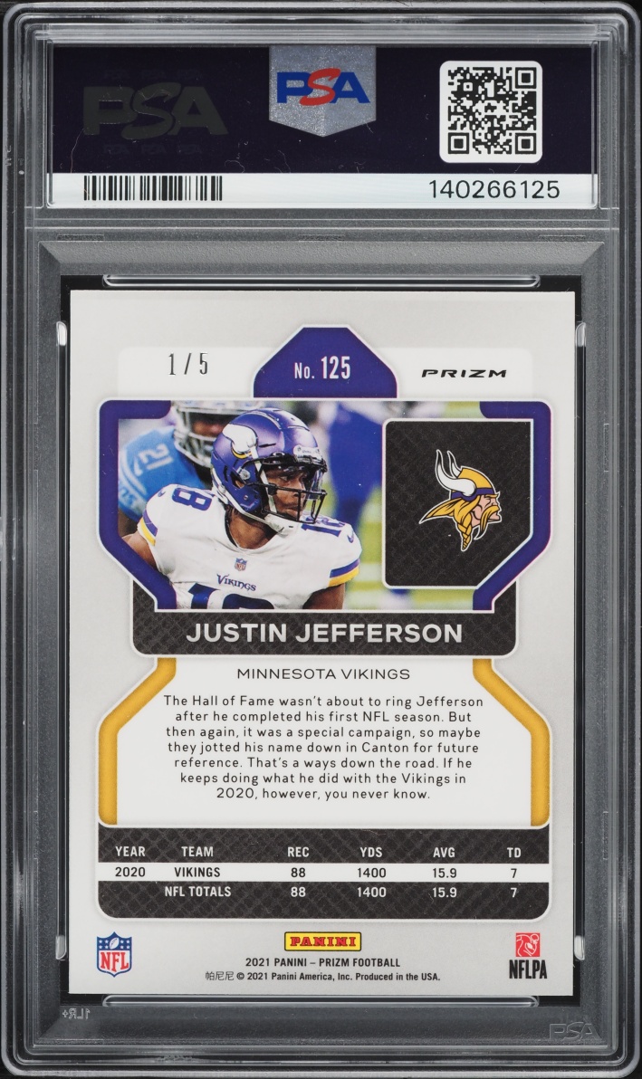 2021 Panini Prizm Gold Vinyl Justin Jefferson 1/5 #125 PSA 7 NRMT