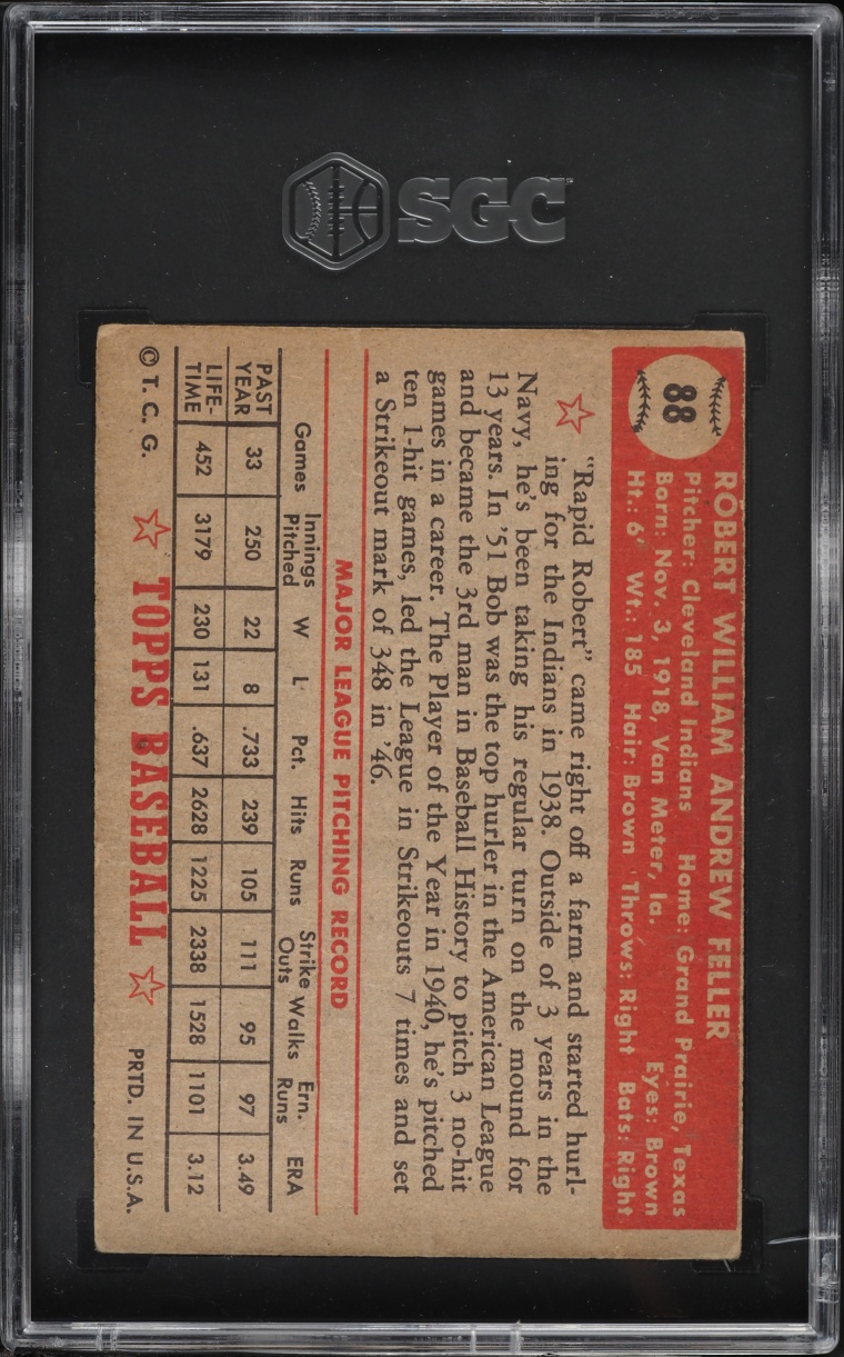 1952 Topps Bob Feller #88 SGC 2 GD