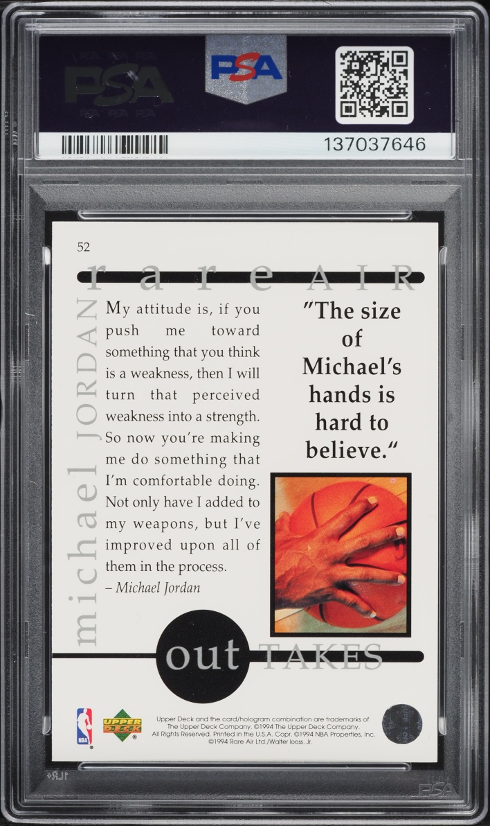 1994 Upper Deck MJ Rare Air Michael Jordan #52 PSA 9 MINT
