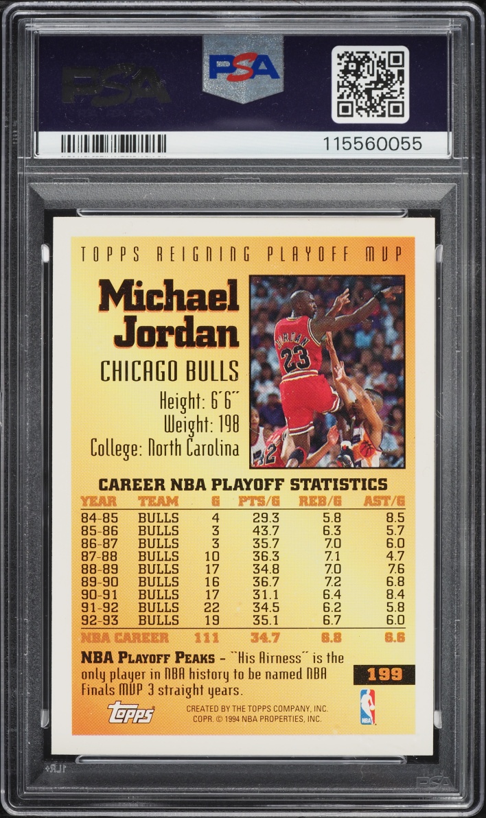 1993 Topps Basketball Michael Jordan #199 PSA 9 MINT