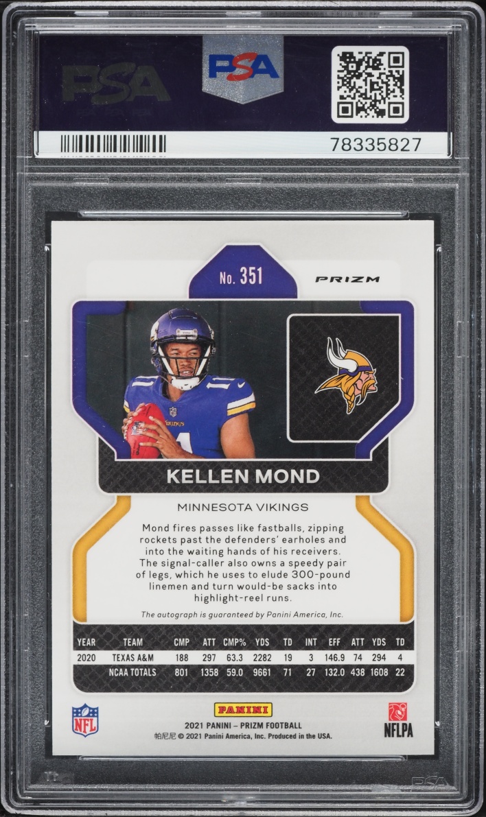 2021 Panini Prizm No Huddle Kellen Mond ROOKIE AUTO #351 PSA 9 MINT