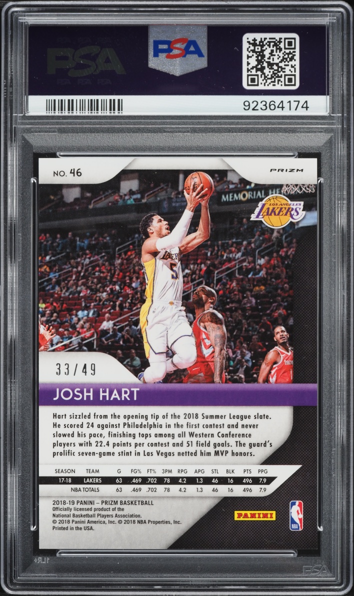 2018 Panini Prizm Orange Josh Hart ROOKIE /49 #46 PSA 9 MINT